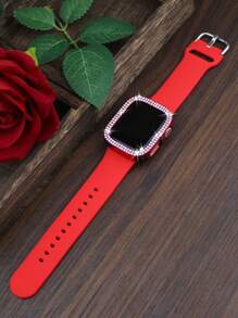Compatible With Apple Watch Band And Case Combination Set Women's Fashion Sports Soft And Comfortable Metal Buckle Silicone Band + Anti-Drop, Anti-Scratch Shiny Double Row Diamond Hard PC Case Compatible With Apple Watch 38/40/41/42/44/45/46/49MM Band And Cases Compatible With Apple Watch Series Ultra/10/9/8/7/6/5/4//3/SE Replacement Band Case Set