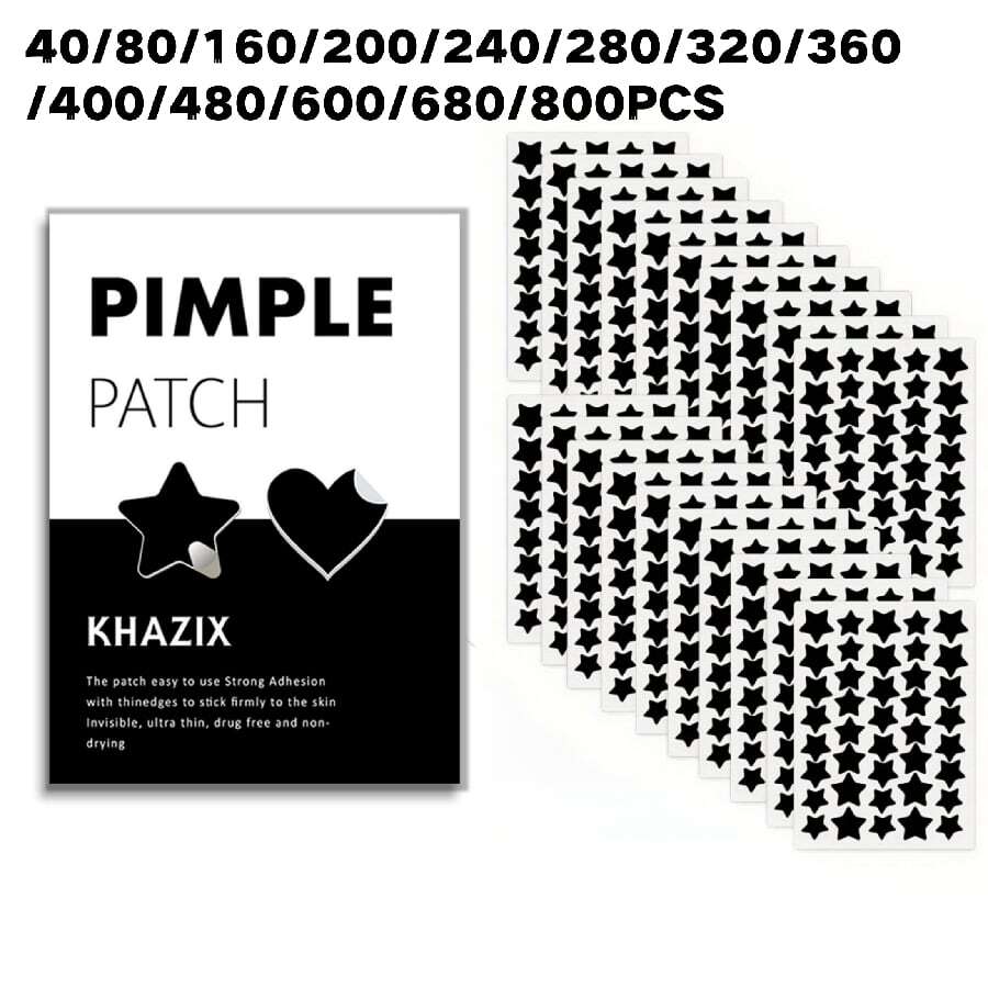 40/80/160/200/240/280/320/360/400/480/600/680/800/880 piezas Parches hidrocolloides para el acné y las espinillas, Pegatinas para el acné en forma de estrella negra, Pegatinas para el acné con puntos de halloween