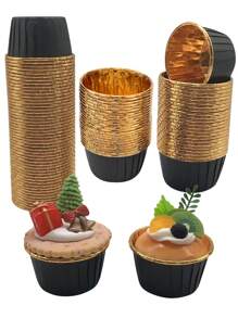 50 件装烘焙松饼杯衬垫纸杯蛋糕盒，适用于空气炸锅、烤箱烘焙的羊皮纸杯 - 黑金色 - 查看 1