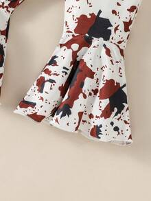 Conjunto de 2 peças de blusa e calça de manga comprida estampada confortável para bebês meninas, outono/primavera - Branco - Ver 6