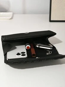 女士优雅褶皱缎面晚宴手拿包，适用于婚礼派对正式场合，信封翻盖链条单肩斜挎包，非常适合派对婚礼舞会晚宴/宴会，搭配节日派对礼服晚礼服和亮片礼服，与女士派对礼服完美搭配，时尚派对包，非常适合派对、婚礼、舞会、晚宴/宴会 - 黑色 - 查看 7