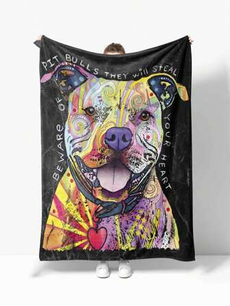 1pc Flannel Throw Blanket, Dog Printed Design, Soft & Warm, For Sofa, Office, Bed, Camping, Suitable For All Seasons