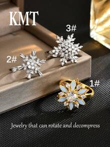 KMT 1pc Hợp kim đồng pha lê Zirconia thiết kế hình bông tuyết có thể xoay giảm áp suất cao cấp thời trang vòng mở hộp quà Giáng sinh - Phong cách bông tuyết - Xem 2