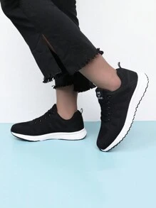 Women's Breathable Sports Shoes, Flat Style, Mesh Design, Ideal For Basketball Or Tennis - Black - View 5