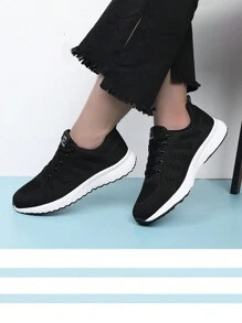 Women's Breathable Sports Shoes, Flat Style, Mesh Design, Ideal For Basketball Or Tennis - Black - View 3