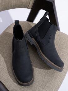 SHOESMALL Men's Retro Chelsea Boots Casual Vintage Fashion Black Boots Slip On Vintage British Style All-Match Short Boots - AMY8121A-黑色 - 查看 1