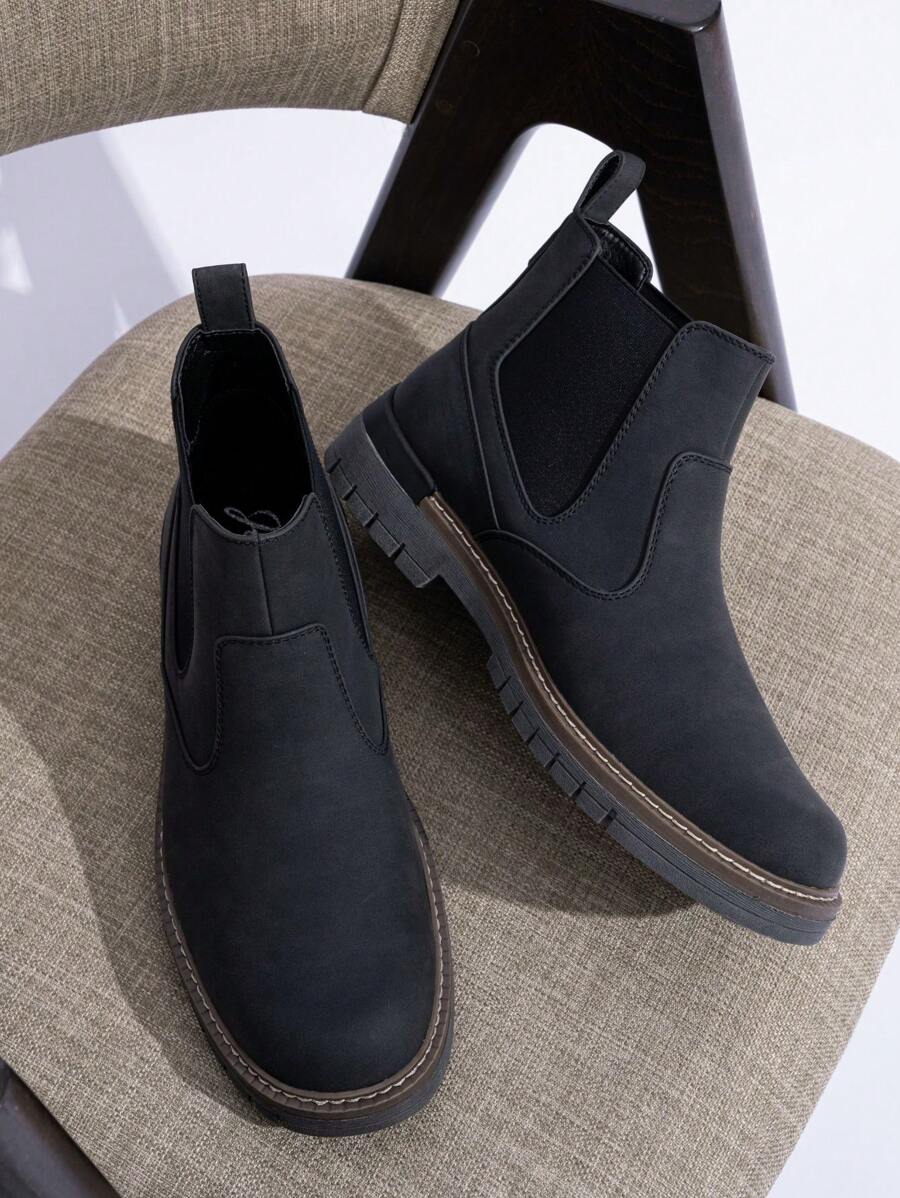 SHOESMALL Men's Retro Chelsea Boots Casual Vintage Fashion Black Boots Slip On Vintage British Style All-Match Short Boots - AMY8121A-黑色 - 查看 1