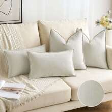 1 pieza Funda de almohada de unicolor de chenilla estilo rural - Blanco Crema - Ver 8