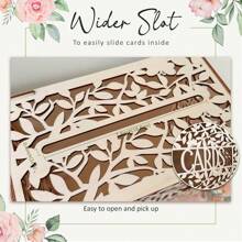 1set White Wedding Card Box For Reception, Hollow Wooden Gift Card Box With Slot, DIY Wedding Memory Money Card Box For Party Anniversary Shower Birthday Wedding Decorations