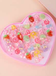 5pcs/20pcs, Cute Cartoon Golden Glitter Fruit & Animal Princess Rings Set, Random Colors And Styles, No Box, Jewelry Accessories Gift, Suitable For Girls And Boys