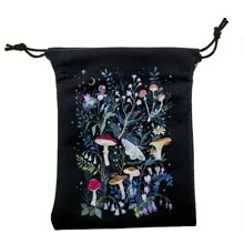 1pc Boutique Velvet Drawstring Mushroom&Tree Tarot Oracle Cards Pouch Storage Bag Gift Bag, Party Supplies, Festival Supplies, Holiday Supplies Back To School