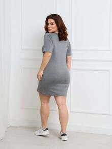 Front Pocket Sleeve Dress - Xám - Xem 4