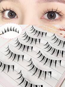 aHoneya 5对CC卷翘透明柄假睫毛，簇状自然小恶魔假睫毛，韩式睫毛风格，可重复使用 - 自然纖長款 - 查看 2