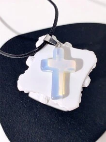 1 pieza Collar de cordón con colgante de cruz de piedra natural, simple y de moda, adecuado para uso diario