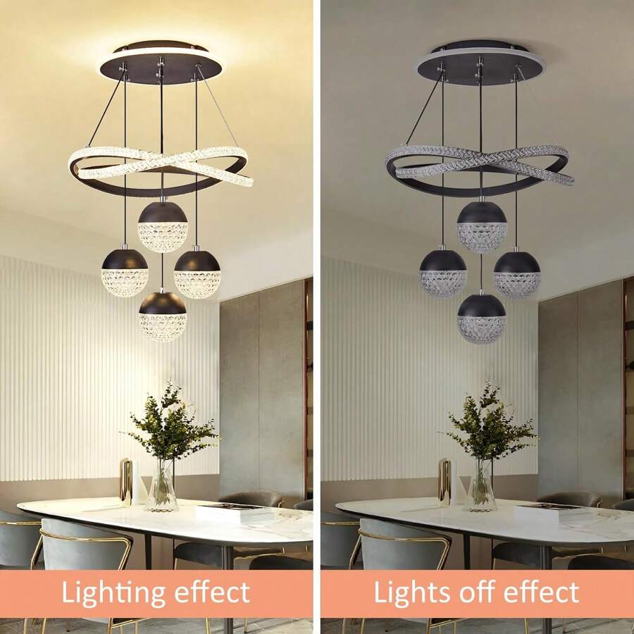 Modern Gold LED Chandeliers, 3Color Dimmable Pendant Light For Kitchen
