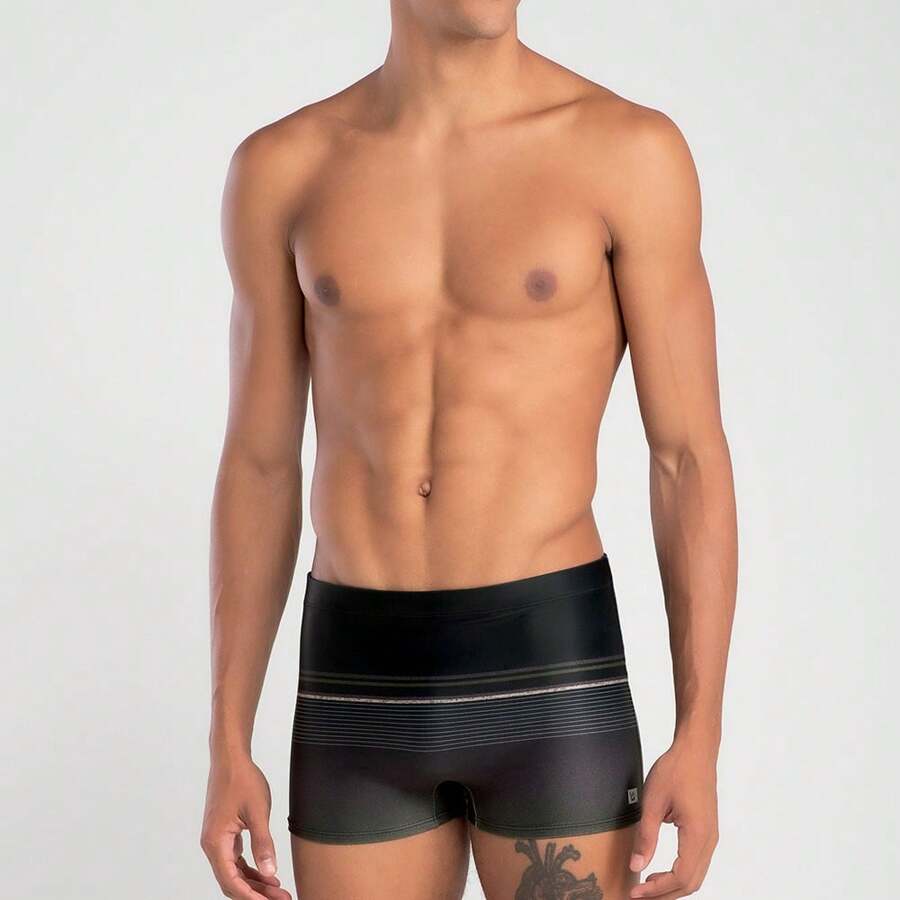 Original Hang Loose Striped Boxer Trunks HL3.94 - Black - View 1