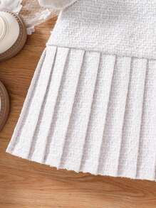 Girls' Elegant Solid Color Spring/Autumn Dress, Girls' Long Sleeve Patchwork Pleated Skirt Dress, Comfortable & Versatile Casual Childrenswear - trắng - Xem 5