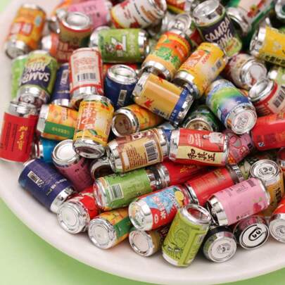 10/20/30pcs Decoration House Decor Mini Proportion Tiny House Miniature Soda Can DIY Micro Food Scene, Mini Resin Canned Juice & Beverage Bottle Model DIY House Mini Supermarket Food, Micro Beer Bottle & Can For Gifts, Convenience Store Ornaments Birthday Graduation