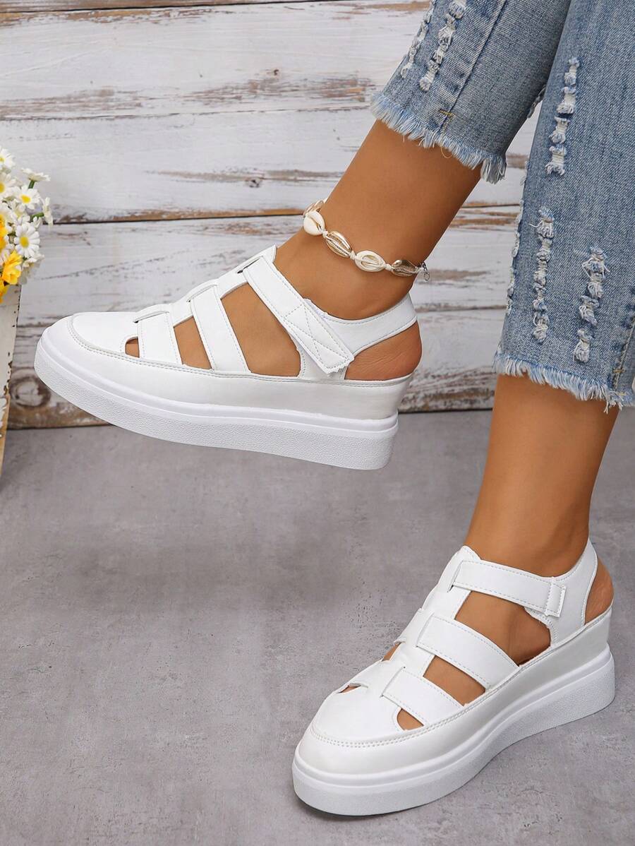 Damen Plateau Keilsandalen - Offene Zehen Slip-On 6/8/11,5cm Schwarz/Weiß