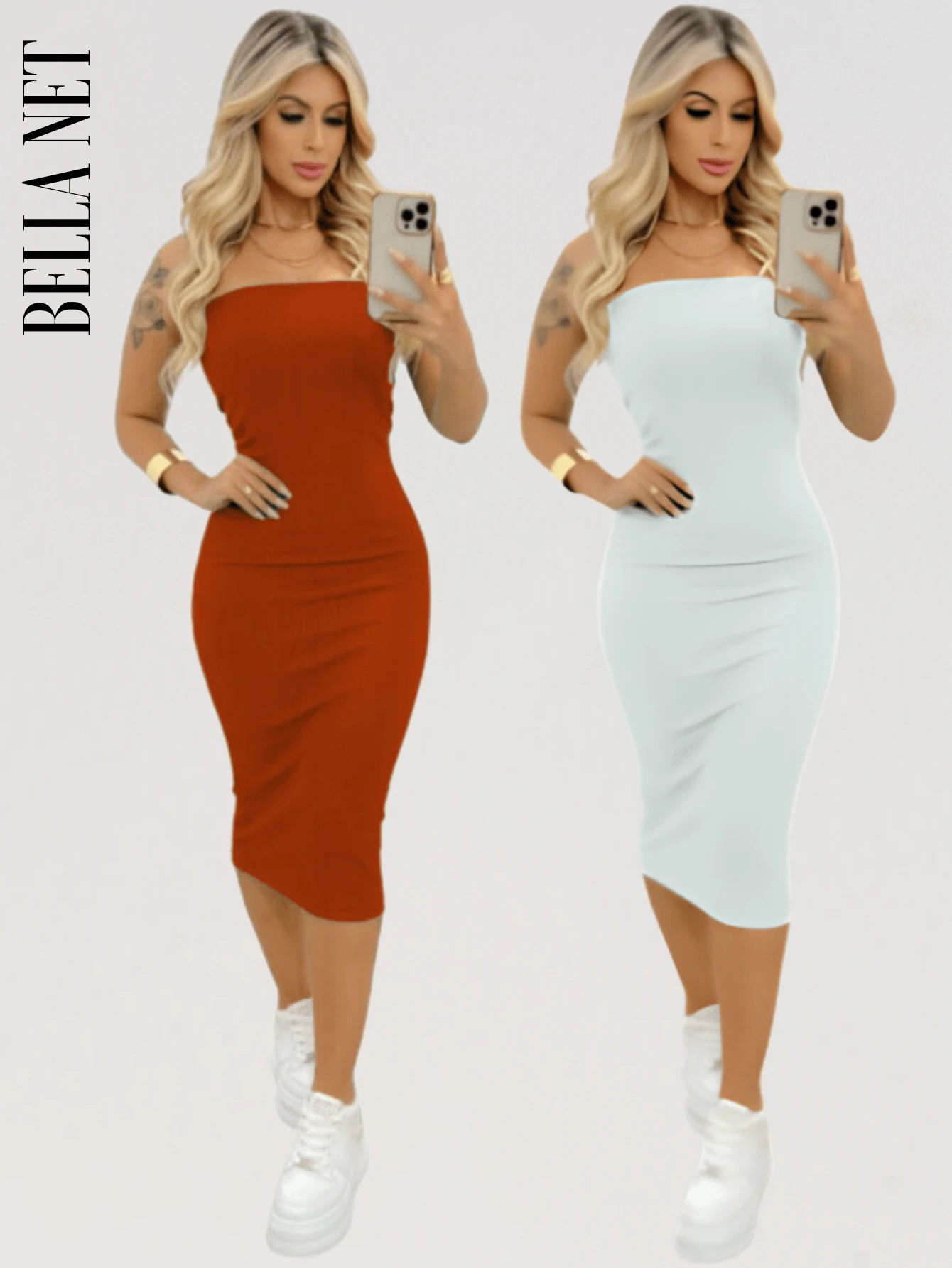 BELLA  NET Women Dresses - 1 Terracota - 1 Branco - Xem 1