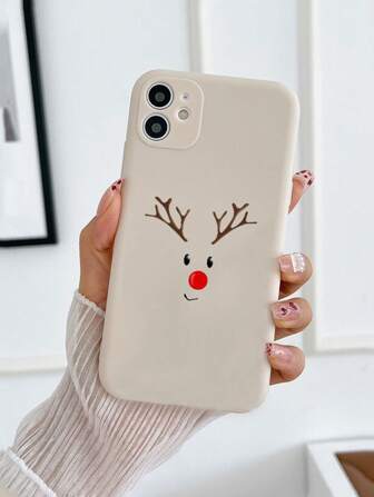 1 Stück beige matter TPU schockgeschützter Handyhülle mit Weihnachten Hirsch Muster, kompatibel mit iPhone 7G/8PLUS/X/XR/XS MAX/11/12/13/14 PRO/15 Pro Max