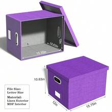 Caja organizadora de archivos, caja de archivo con tapa, caja de archivo para carpeta de archivo tamaño carta/legal, caja colgante portátil para archivos para oficina/decoración/hogar, 1 paquete, negro-solo la caja - Morado - Ver 3