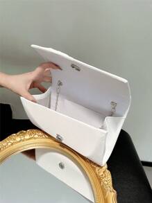 女士优雅蝴蝶结翻盖手拿包晚宴包、正式派对手提包、真皮婚礼钱包、浪漫白色新娘包、信封链单肩包、交谊舞斜挎包 - 白色 - 查看 7