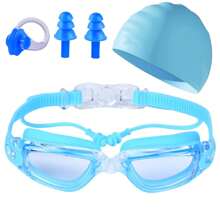 4pcs Swimming Goggles With Earplugs HD Waterproof And Anti-Fog Silicone Swimming Cap For Men And Women Large Frame Swimming Goggles Goggles Swimming Goggles, Beach Essentials, Beach Accessories, Pool Float