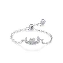 1pc Elegant 925 Sterling Silver Arabic Alphabet Chain Adjustable Ring For Women Wedding Birthday Mother Days Day Gift
