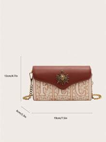 Mini Letter Embroidery Flap Square Bag Metal Decor Fashionable - Brown - View 2