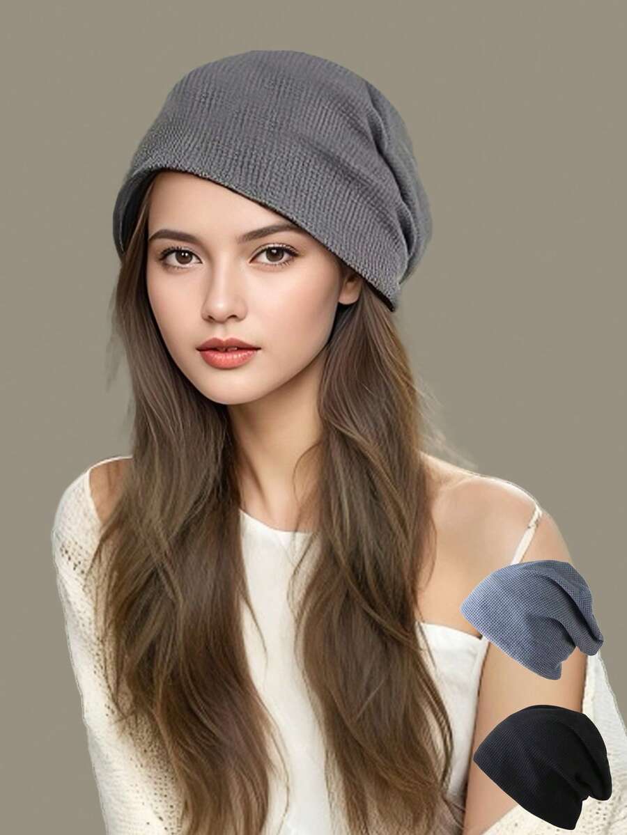 1 Chiếc Mũ Xếp Chồng Cho Nam Và Nữ Có Cùng Một Đoạn Văn Bốn Mùa Mỏng Phần Len Dệt Kim Hàng Tháng Mũ Cặp Đôi Thời Trang Mùa Hè Sở Thích Phong Cách Đường Phố Quấn Đầu Mũ Lạnh - nhiều màu - Xem 1