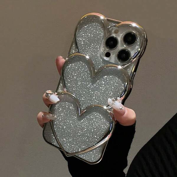 2.0CM Anti-Fall TPU Electroplated Glitter Hollow Heart Elegant Dopamine Phone Case + Rhinestone Bracelet Compatible With IPhone 11, 12, 12 Pro, 12 Pro Max, 13, 14, 13 Pro Max, 14 Pro Max, 15 Pro Max, 16, 16 Pro, 16 Plus, 16 Pro Max, 17, 16 Pro, 17 Pro, 17 Pro Max