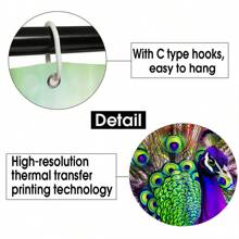4pcs Peacock Shower Curtain Sets, A Peacock Apreads Its Veil Bathroom Shower Curtain, Peacock Feather Bath Mat, Toilet Lid Rug, Non-Slip U Shape Mat, Waterproof Bathroom Partition Curtain, Home Decor Accessories, Room Peacock Decor, Bathroom Decor Sets With 12 C Type Shower Curtain Hooks, 70.8" X 70.8" Fall Decor Bathroom Accessories Back To School - Multicolor - View 5