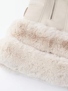 女式仿皮夹克，配有优雅的仿皮草领子、腰带和温暖的复古风格 - 非常适合秋冬季节 - 米色 - 查看 9