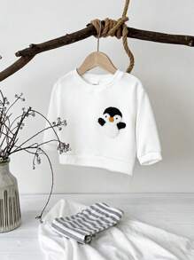 男婴刺绣卡通企鹅图案卫衣和条纹裤 - 灰色 - 查看 4