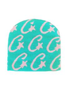 1 pièce Bonnet tricoté jacquard étoile, Chapeau crâne décontracté, Casquette de ski à la mode, Casquette de sport, Chapeau de couple, Cadeau de vacances