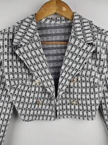 Women's Tweed Blazer - Đen và trắng - Xem 2