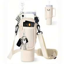 Water Bottle Carrier Bag With Phone Pocket For 40oz Tumbler With Handle, Neoprene Water Bottle Holder Pouch With Adjustable Strap And Straw Cap For Cup Accessories Camping