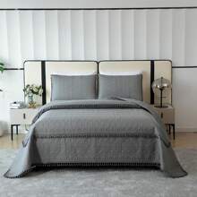 3 件流苏格子羽绒被套套装，1 个羽绒被套 + 2 个枕套，亲肤透气柔软舒适（1 * 羽绒被套 + 2 * 枕套，无被子和枕芯）