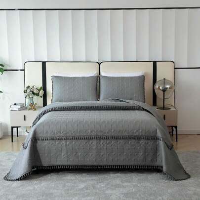 3 件流苏格子羽绒被套套装，1 个羽绒被套 + 2 个枕套，亲肤透气柔软舒适（1 * 羽绒被套 + 2 * 枕套，无被子和枕芯）