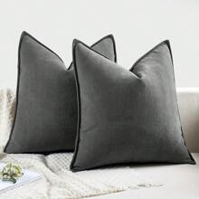 1pc Chenille Plain Color Farmhouse Throw Pillow Cover - Dark Grey - View 5
