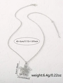 1 pieza Collar colgante de tortuga de mar que brilla en la oscuridad, simple y creativo, decoración de tortuga, regalo de joyería de vacaciones para niñas - Plateado - Ver 4