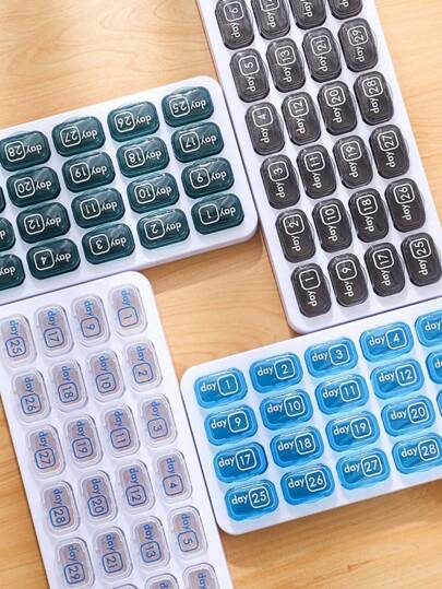 Tablettlåda med tangentbordsfunktion och 31 fack, löstagbara separata fack, 30 dagars förbrukning, lämplig för äldre för att organisera medicinering, stor kapacitet, månatlig medicinpåminnelse