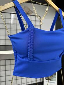 Women's Cropped Top With Neoprene Cup\Detailed Fabric Design - 寶藍色 - 查看 2