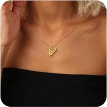 1 件气球光滑 A-Z 吊坠字母项链时尚简约链条锁骨链，节日礼物，适合女性日常佩戴 - 金黃色 - 查看 21