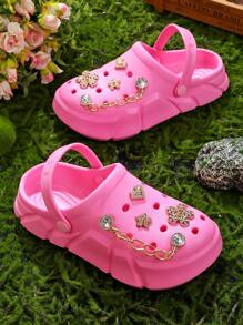 HOEASE Girls' Wooden Clogs, Garden Shoes, Comfortable Lightweight Hollow Sandals, Spring/Summer Floral Pattern - Pink - View 3