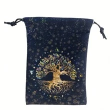 1pc Boutique Velvet Drawstring Mushroom&Tree Tarot Oracle Cards Pouch Storage Bag Gift Bag, Party Supplies, Festival Supplies, Holiday Supplies Back To School