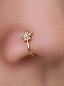 7 件不锈钢假鼻环套装点钻五角星爱叶蝴蝶多款式身体穿孔首饰男女皆宜使用方便，佩戴舒适，无需穿孔 - 假鼻環 - 查看 4