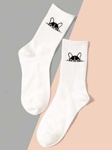 Cartoon Graphic Crew Socks, Fall - White - View 4