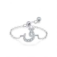 1pc Elegant 925 Sterling Silver Arabic Alphabet Chain Adjustable Ring For Women Wedding Birthday Mother Days Day Gift